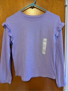 Cat & Jack Lavender Long Sleeve Ruffle Shoulder Tee